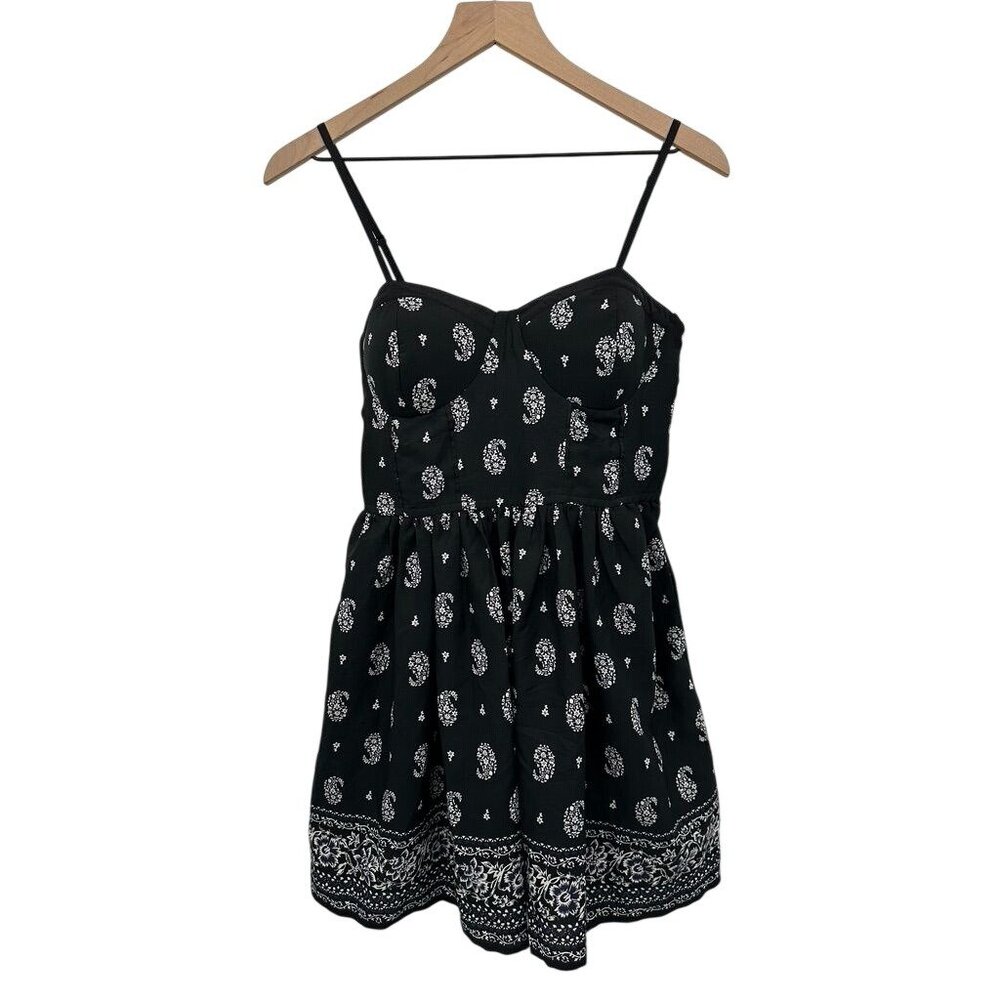 Band Of Gypsies Black & White Printed Smocked Mini Dress With Adjustable Straps